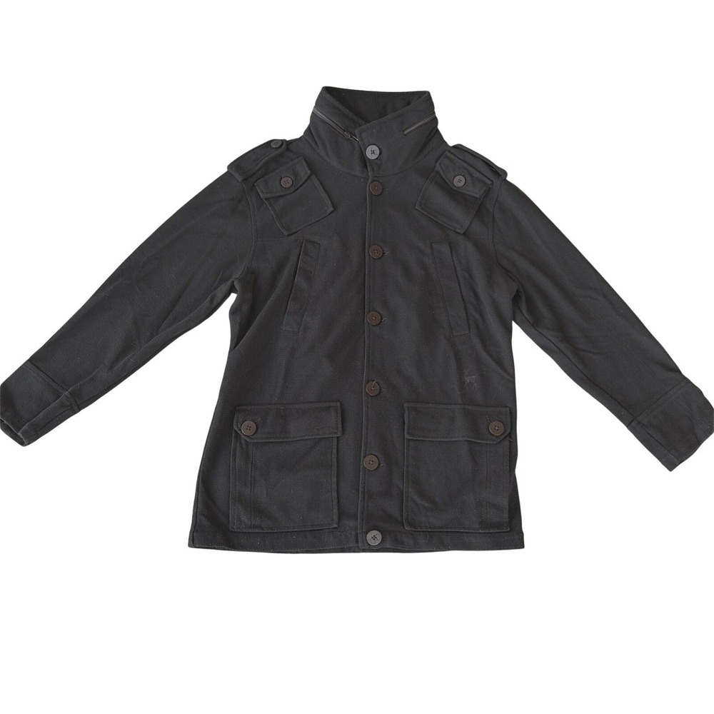 Kane & Unke Men's Field Utility Jacket Black Hidden Hood Collar Stretch Size L